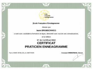 Certificat de praticien en enneagramme de Laure Brunschvicg