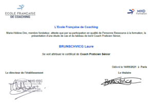Certificat de coach praticien sénior de Laure Brunschvicg